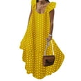 thumbnail image 1 of Haite Women Crew Neck Irregular Hem Sundress Wide Strap Swing Long Dress Summer Ruffle Polka Dot Maxi Dresses, 1 of 2