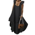 thumbnail image 1 of Haite Women Crew Neck Irregular Hem Sundress Wide Strap Swing Long Dress Summer Ruffle Polka Dot Maxi Dresses, 1 of 5
