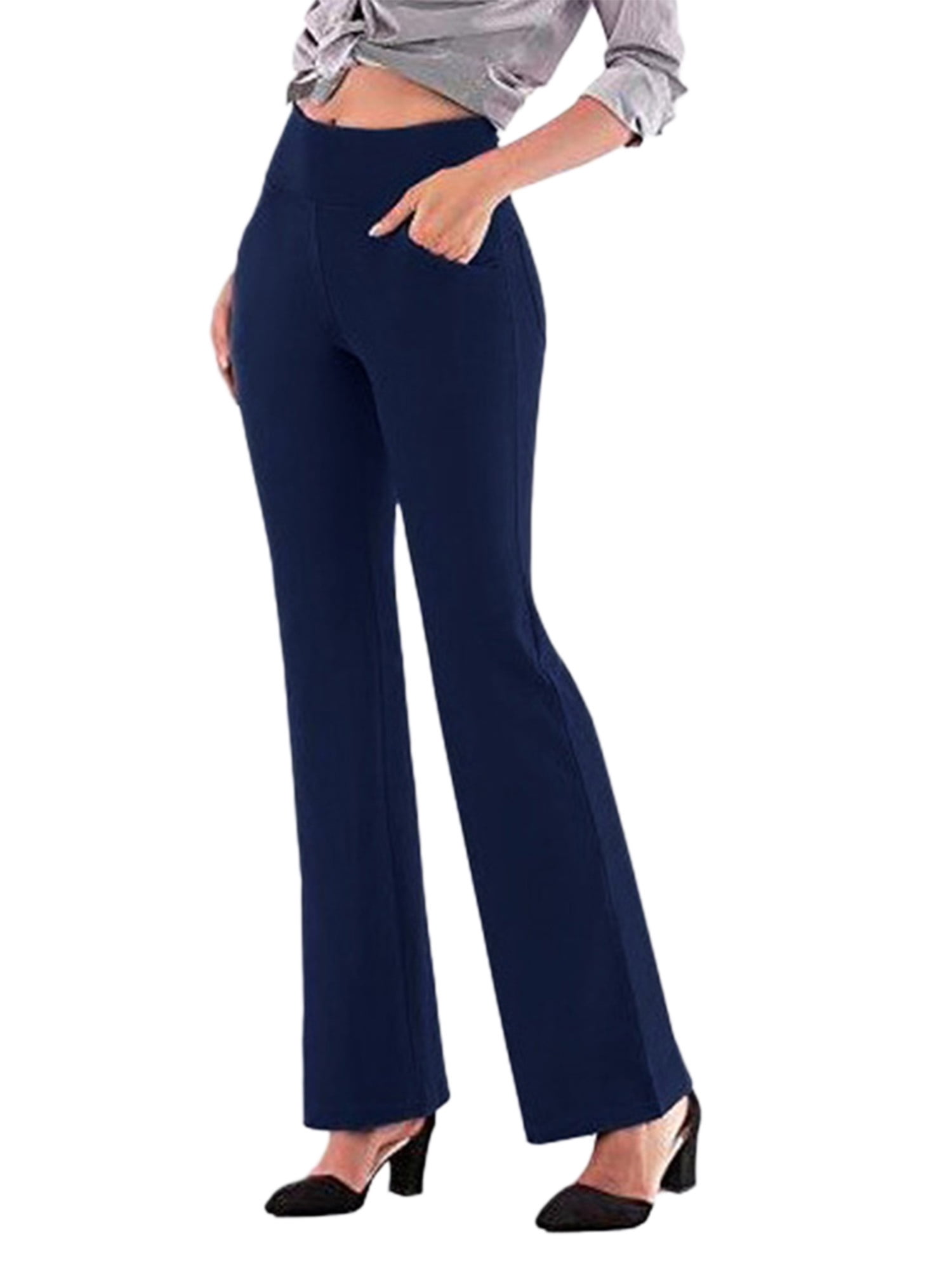 Ladies Navy Blue Work Trousers  Straight Leg Trousers Womens