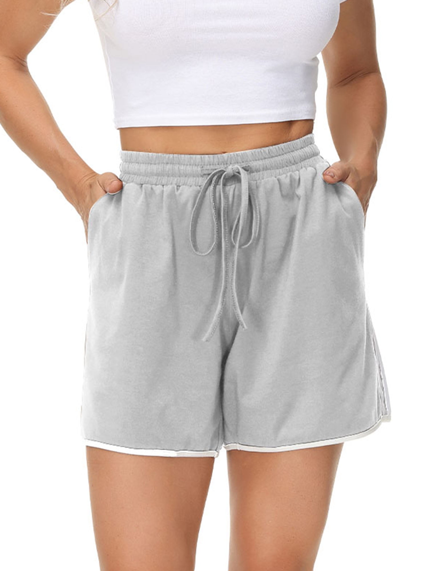 Haite Women Jersey Shorts Mid Waist Lace Up Wide Lege Short Pants Side ...