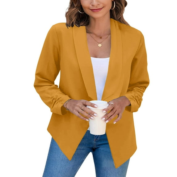 Haite Women Long Sleeve Plain Coat Daily Wear Shawl Neck Business Jackets Formal Solid Color Blazers