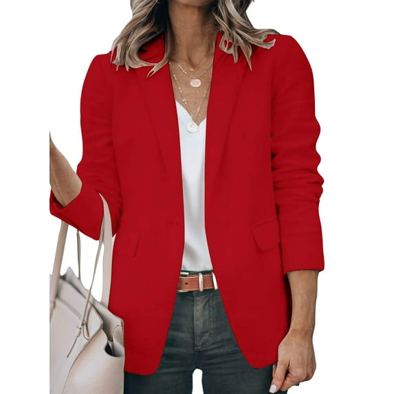 Haite Women Shawl Neck Button Blazers Slim Fit Single Breasted Cardigan Jacket Work Solid Color Open Front Business Jackets