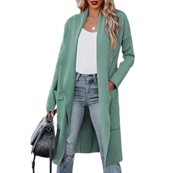 Haite Women Trench Coat Shawl Neck Outwear Long Sleeve Jacket Ladies Overcoats Cardigan Pea Coats Green XL