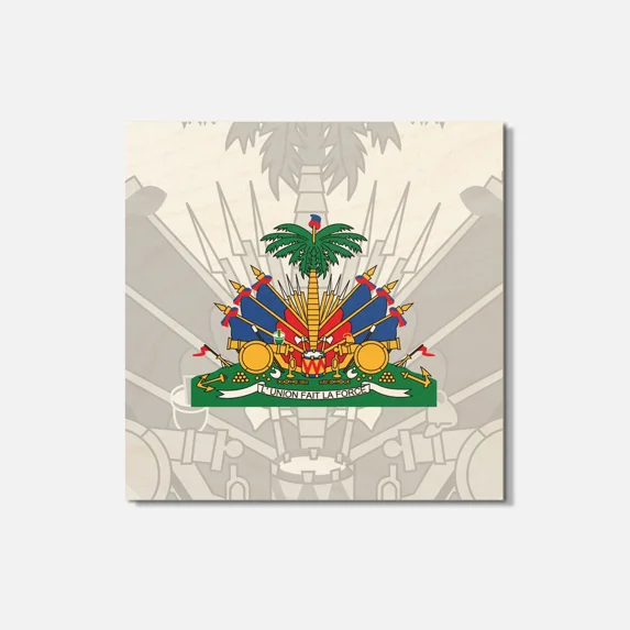 Haiti Coat Of Arms 4'' X 4'' Square Wooden Coaster