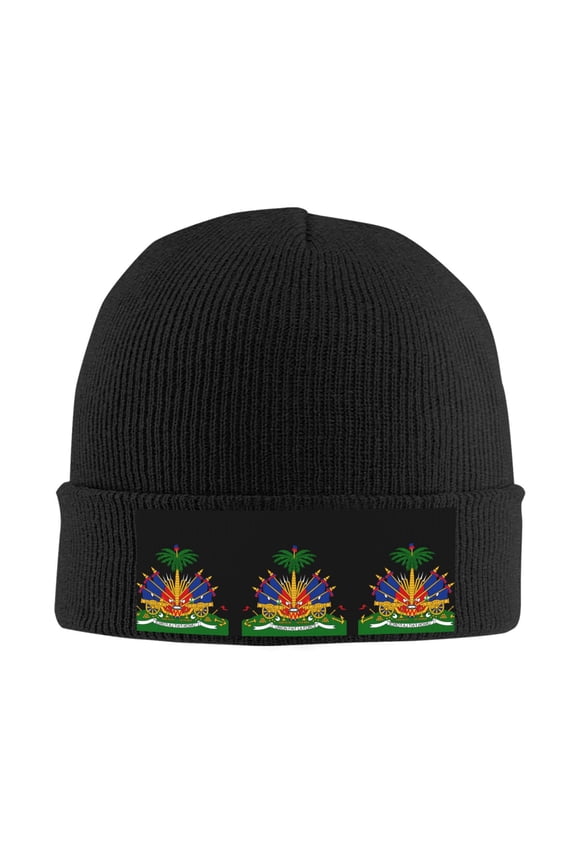 Haiti Coat Of Arms Beanie Hat Knit Hat Skull Cap for Men Women Winter Hat Black