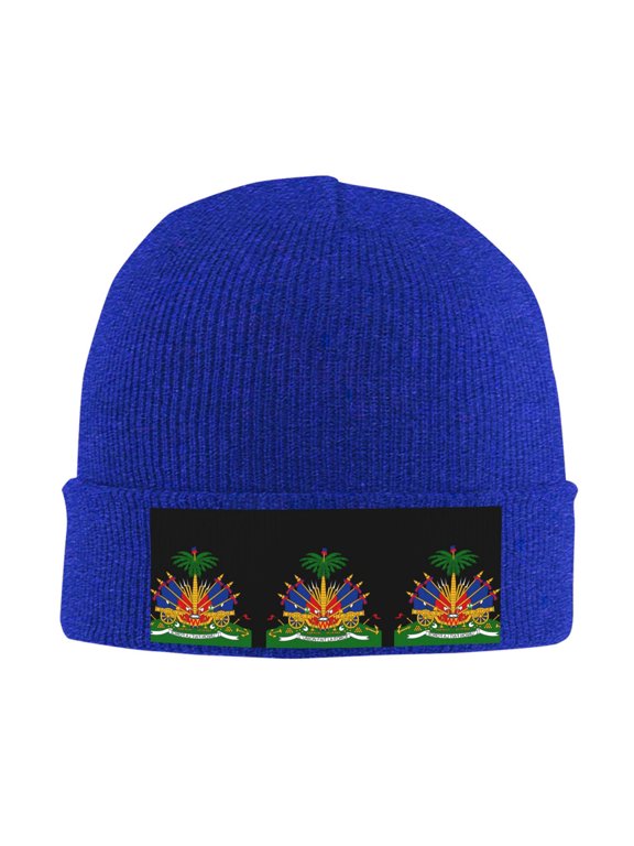 Haiti Coat Of Arms Beanie Hat Knit Hat Skull Cap for Men Women Winter Hat Blue