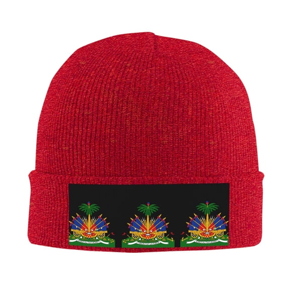 Haiti Coat Of Arms Beanie Hat Knit Hat Skull Cap for Men Women Winter Hat Red