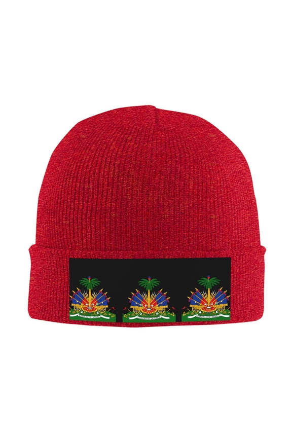 Haiti Coat Of Arms Beanie Hat Knit Hat Skull Cap for Men Women Winter Hat Red