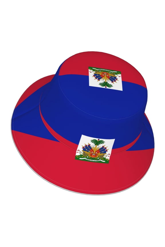 Haiti Flag Bucket Hat Stripe Beach Fisherman Hats For Women Men Reversible Double-Side-Wear With Reflective