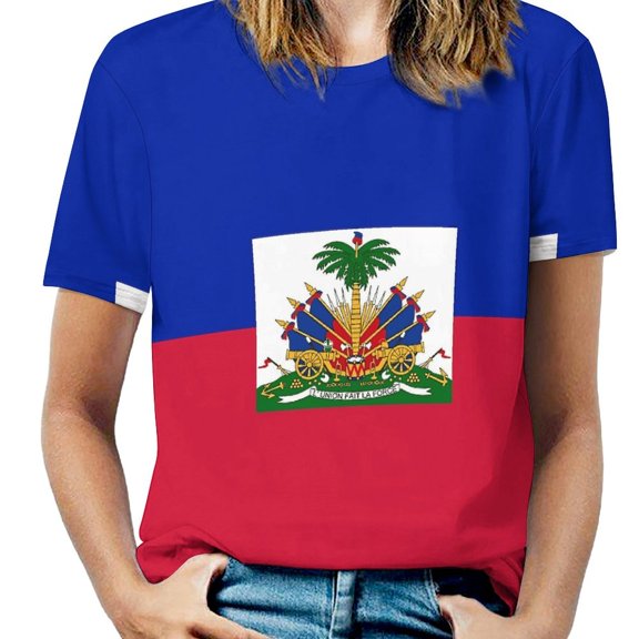 Haiti Flag Design Women's Short Sleeve Tops Casual Blouses T Shirt