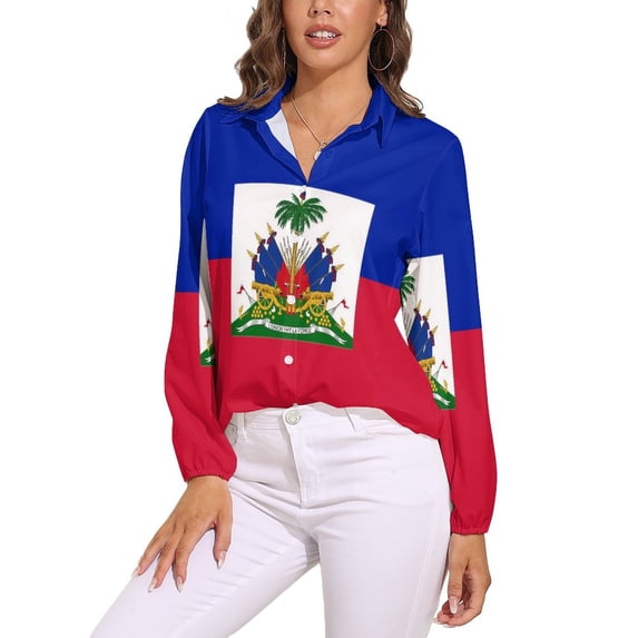 Haiti Flag Long Sleeve Blouse Woman Streetwear Casual Shirts Summer Oversize Woman Streetwear Clothing Birthday Present