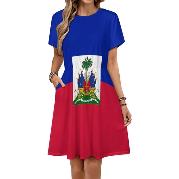 Haiti Flag Short Sleeve Dress Women Summer Evening Dresses Ladies Sundress
