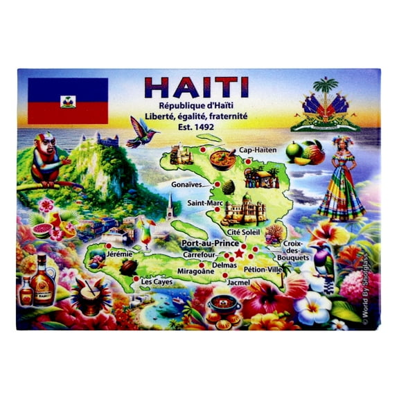 Haiti Graphic Map and Attractions Souvenir Fridge Magnet 2.5" X 3.5"