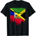 thumbnail image 1 of Haiti Haitian America Jamaica Caribbean Combo Mixed Flag T-Shirt, 1 of 4