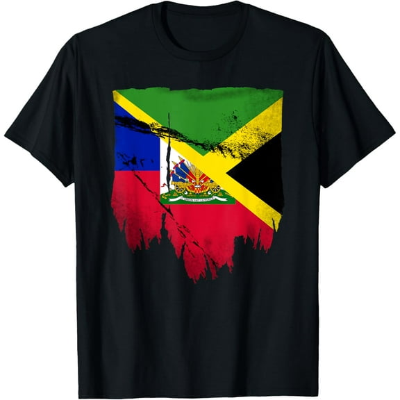 Haiti Haitian America Jamaica Caribbean Combo Mixed Flag T-Shirt