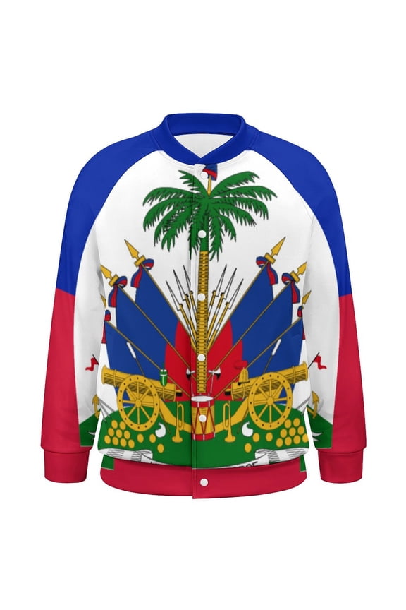 Haiti Haitian Flag Coat of Arms Red Baseball Jersey Fashion Ribbed Sleeve Man Women's Jacket Motion Tops XXS-6XL