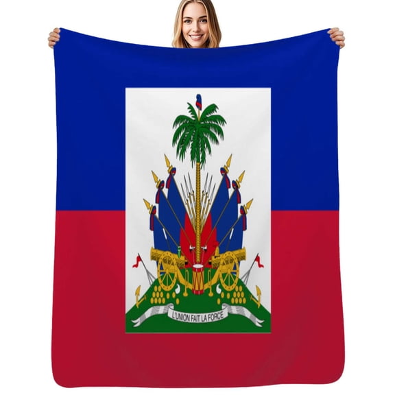 Haiti Haitian Flag Coat of Arms Red Flannel Blankets Soft Throw Blanket Winter Travel Office Outdoor Bedspread