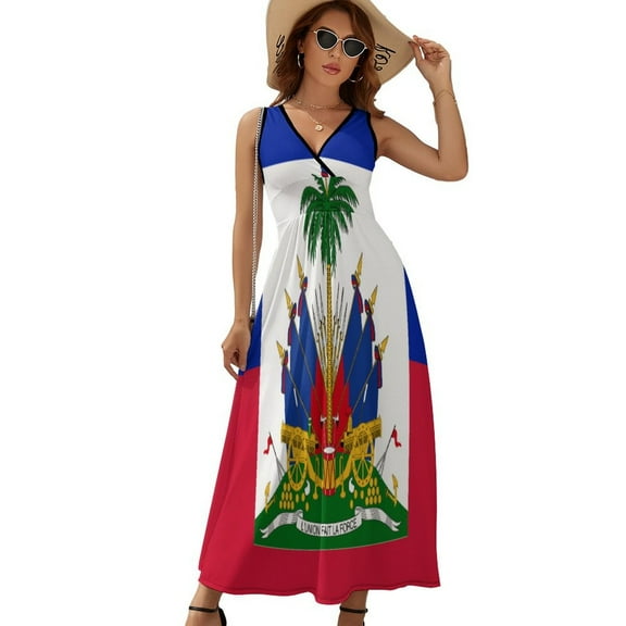 Haiti Haitian Flag Coat of Arms Red Sleeveless Dress Dresses Women Summer Evening Dresses Ladies Bohemia Long Dresses