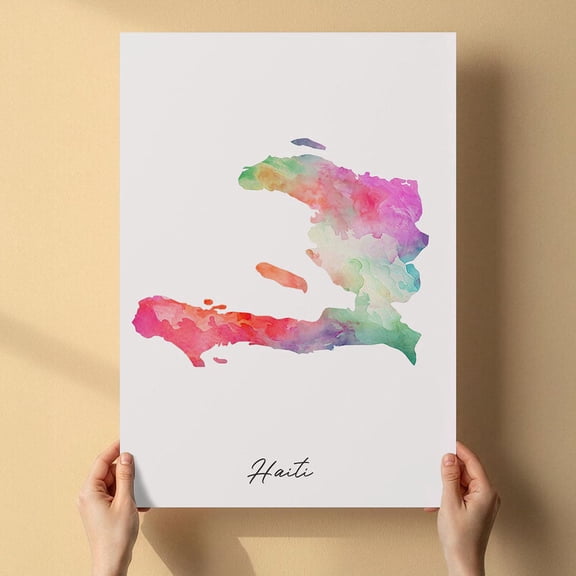 Haiti Map Canvas Wall Art 8x12 inch – Haiti Map Modern Home Decor Artwork – Elegant Watercolor Canvas Print