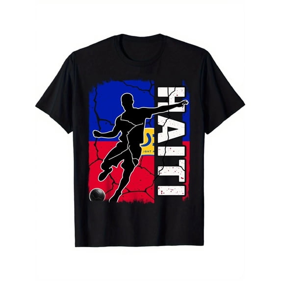Haiti Soccer Football Haitian Flag Men's Graphic T-Shirt Retro Sports Fan Apparel Black