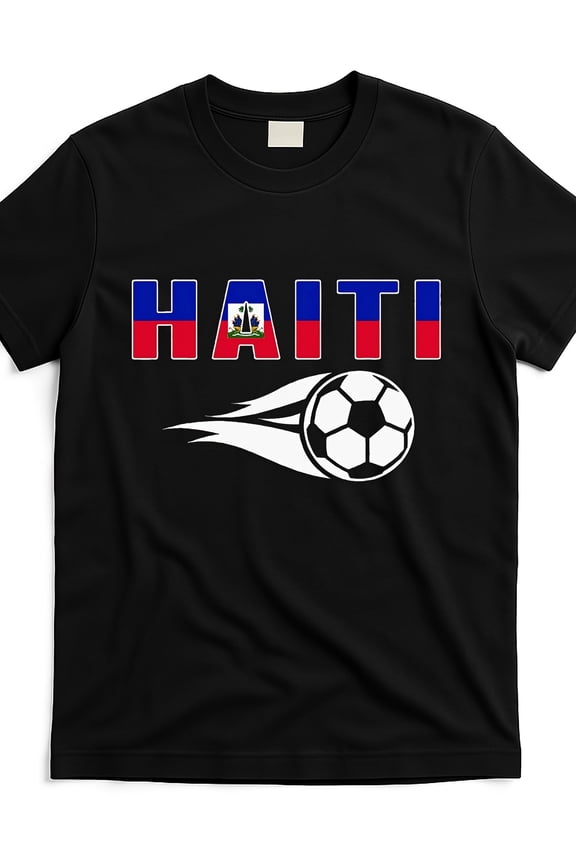 Haiti Soccer National Flag Pride Men's Women's Unisex Graphic T-Shirt Retro Athletic Football Fan Apparel Black