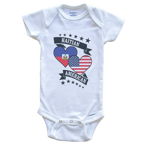 Haitian American Heart Flags Haiti America Baby Bodysuit, 6-9 months white