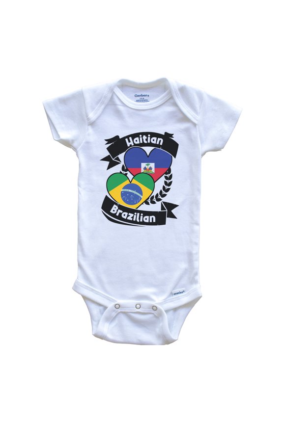 Haitian Brazilian Heart Flags Haiti Brazil Baby Bodysuit, 0-3 months white