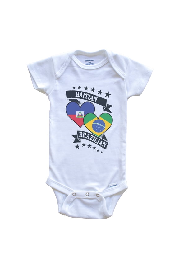 Haitian Brazilian Heart Flags Haiti Brazil Baby Bodysuit, 6-9 months white