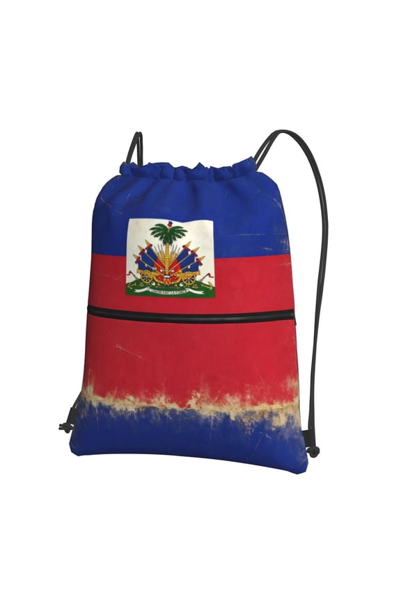 Haitian Flag Pattern Drawstring Backpack Bag Water Resistant Yoga Shopping Cinch Bag Sackpack For Men Women