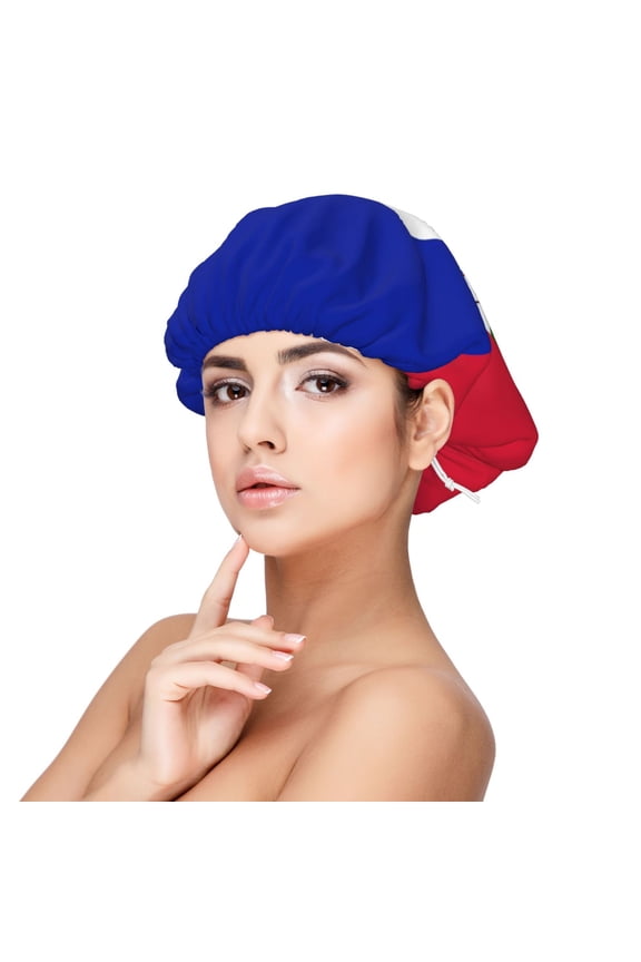 Haitian Flag Pattern Sleep Cap Satin Bonnet Sleeping Hat Soft Elastic Night Hair Cover For Women