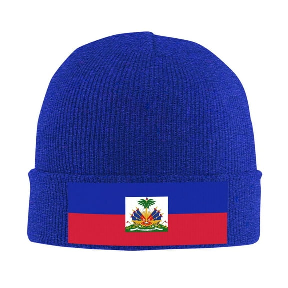 Haitian Flag Winter Beanie Hats for Men Women Warm Cozy Knitted Cuffed Skull Cap Blue