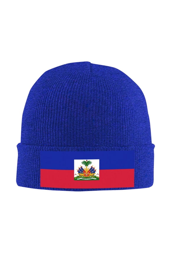 Haitian Flag Winter Beanie Hats for Men Women Warm Cozy Knitted Cuffed Skull Cap Blue
