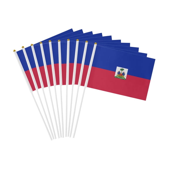 Haitian Handheld Flag 5.5x8.2 Inch - 10 Pack, Mini Haiti Stick Flags for Parades, Sports Events, and Decorations