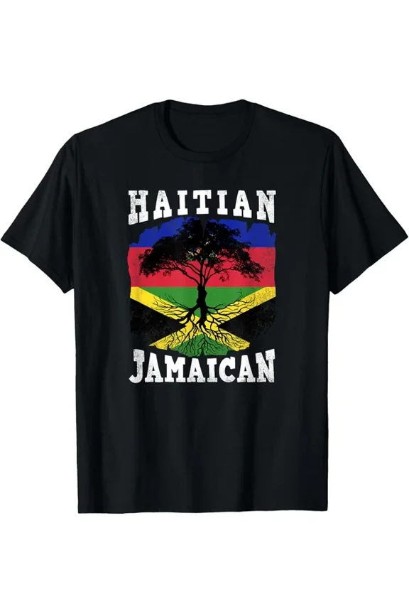 Haitian Jamaican Heritage Roots Flag Tree of Life Unisex Graphic T-Shirt Retro Cultural Pride Apparel