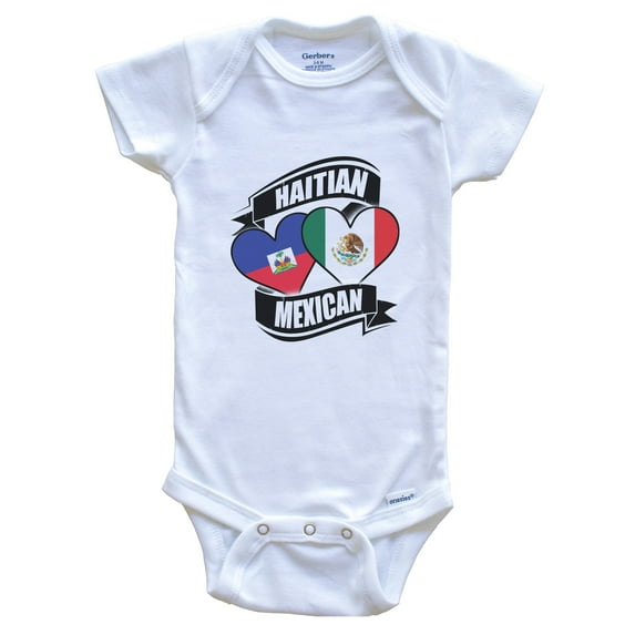Haitian Mexican Hearts Haiti Mexico Flags Baby Bodysuit, 0-3 Months White