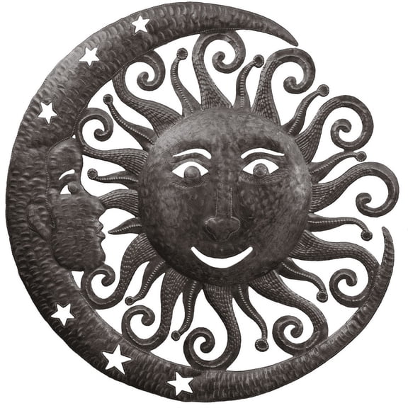 Haitian Recycled Steel Oil Drum, Metal Hanging Wall Art, 33" Celestial Embrace