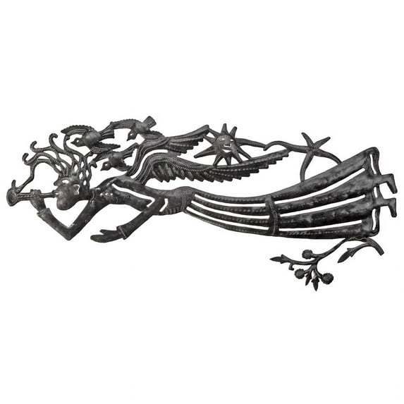 Haitian Recycled Steel Oil Drum, Metal Hanging Wall Art, 34" Horizontal Angel