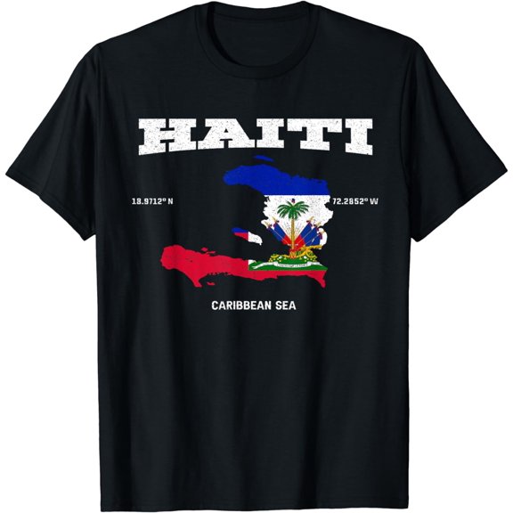Haitian flag and map, Haiti coordinates Tee T-Shirt
