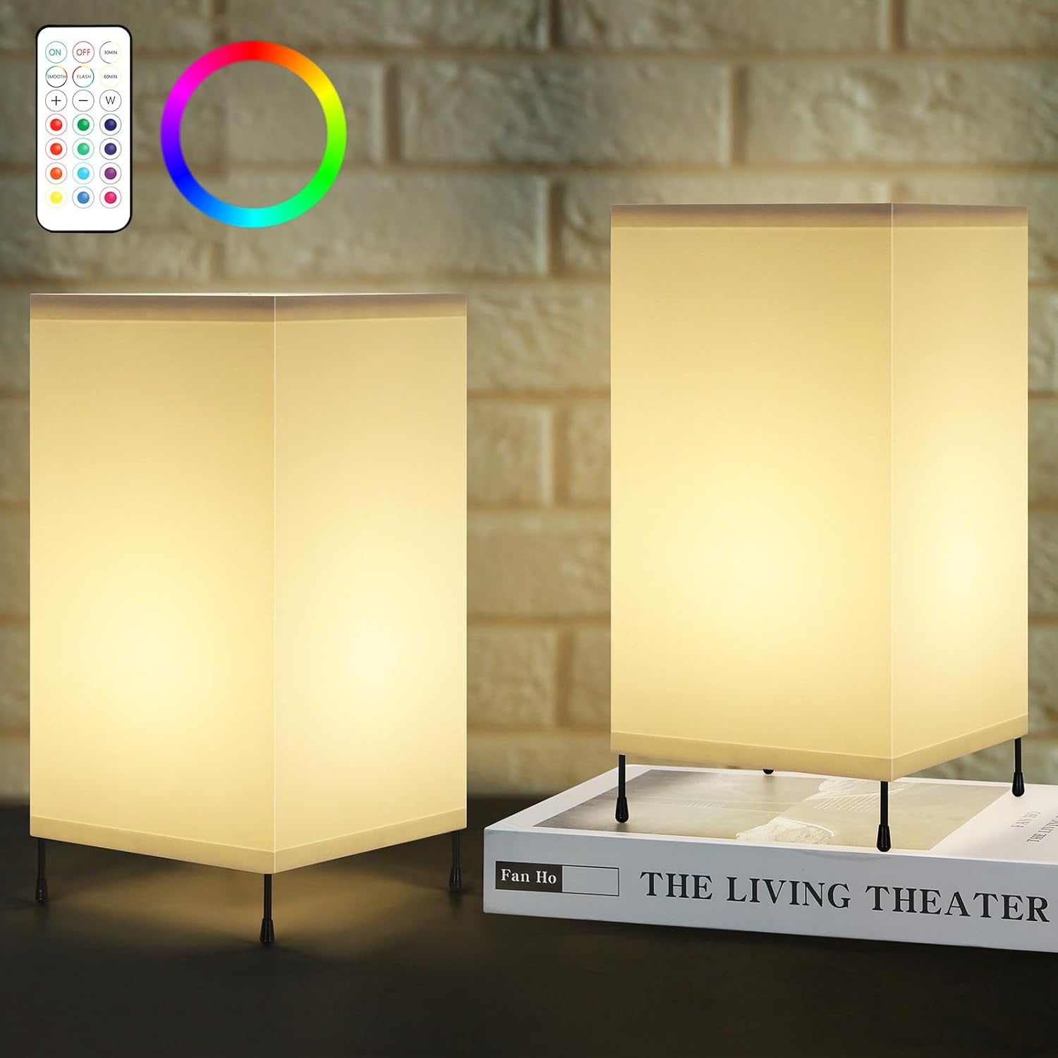 Haitral 10.6" Modern Dimmable Nightstand Table Light White Fabric Shade 2 Count