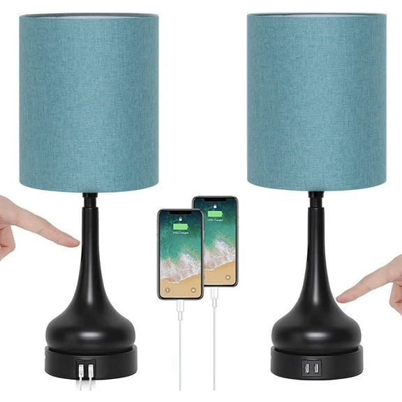 Haitral 17.9" Modern Table Lamp with Blue Shade (2 Count)