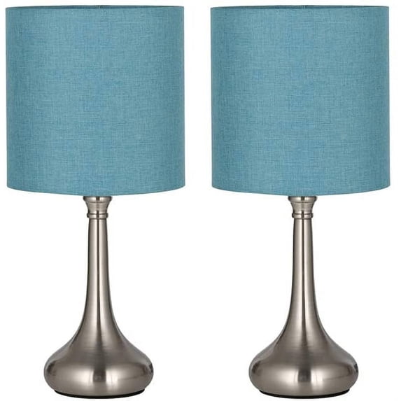 Haitral 4.3" 2-Lights Nightstand Lamp Sets with Metal Base, Blue, 2-Pieces