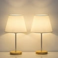 thumbnail image 1 of Haitral 4.7" 2-Lights Bedside Lamp Sets with Wooden Base Fabric Shade, Silver, 2-Pieces, 1 of 7