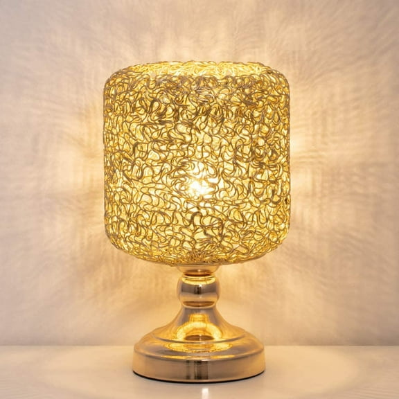 Haitral Gold Luxurious Bedroom Desk Lamp with Metal Wiring Shade