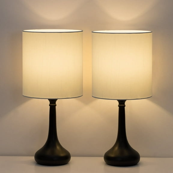 Haitral Modern Bedroom Table Lamp Set, 2-Light, White Shade, Contemporary Decor, 2 Pieces