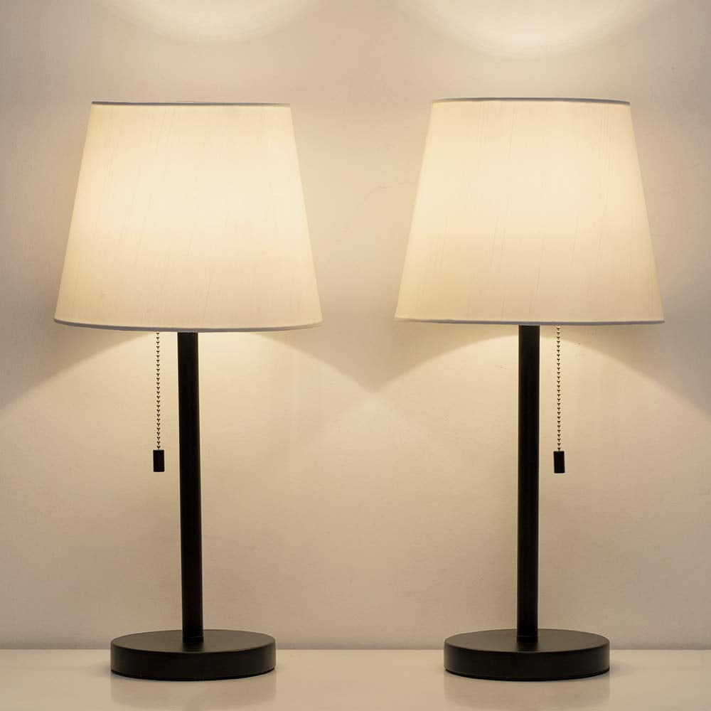 Haitral Pair of Modern Black Metal Bedside Table Lamps for Bedroom and ...