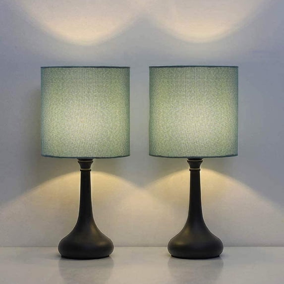 Haitral Modern Nightstand Lamps with Metal Base, Blue Shade Set of 2