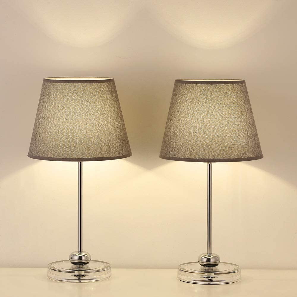 Haitral Modern Silver Bedside Lamp with Acrylic Base Set of 2