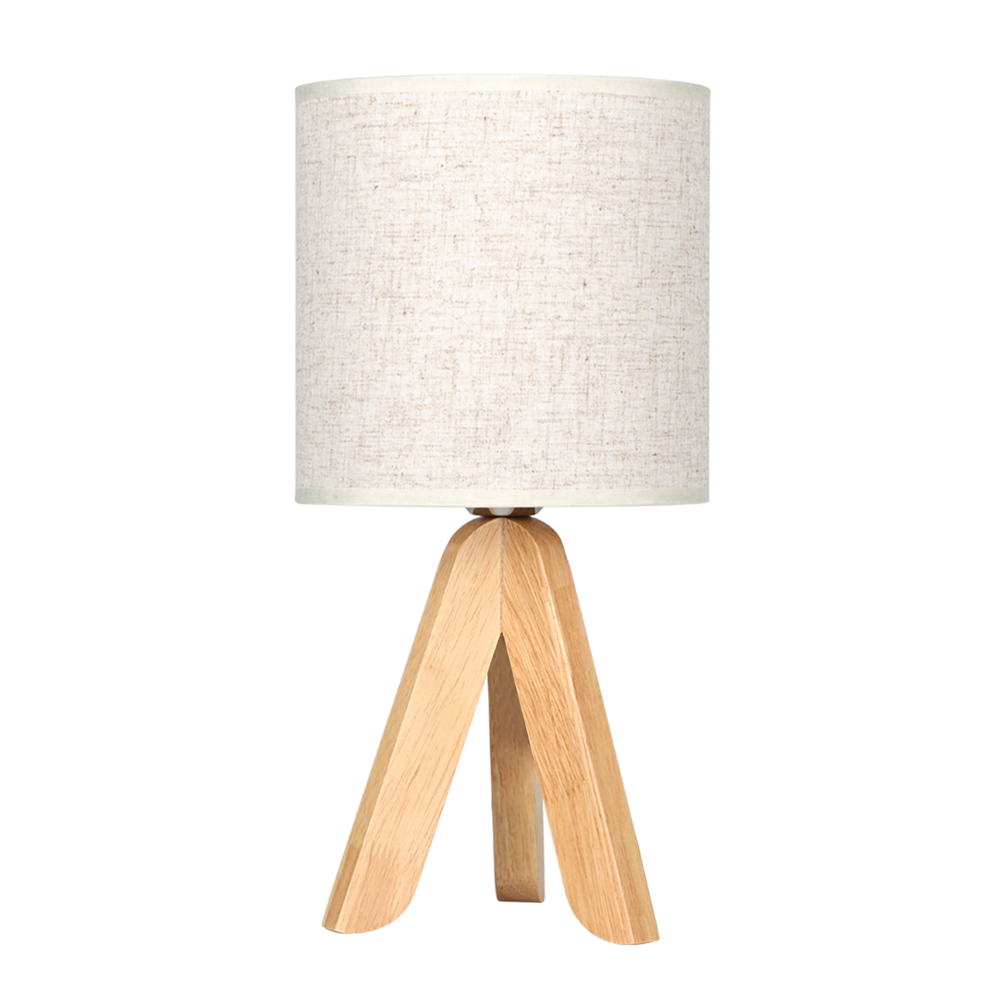 Haitral Small Bedside Table Lamp Wooden Tripod Nightstand Lamp with Fabric Linen Shade