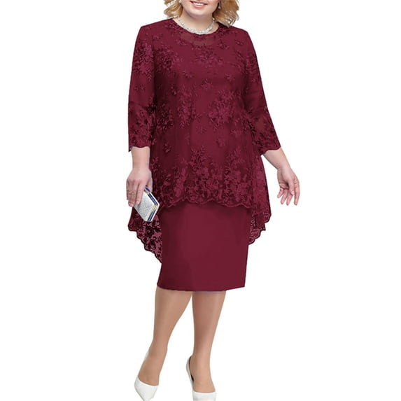 Haitryli 2PCS Women Tube Dress with Lace Cover Up Plus Size Mother of The Bride Dress Cocktail Party Gown Burgundy 3XL