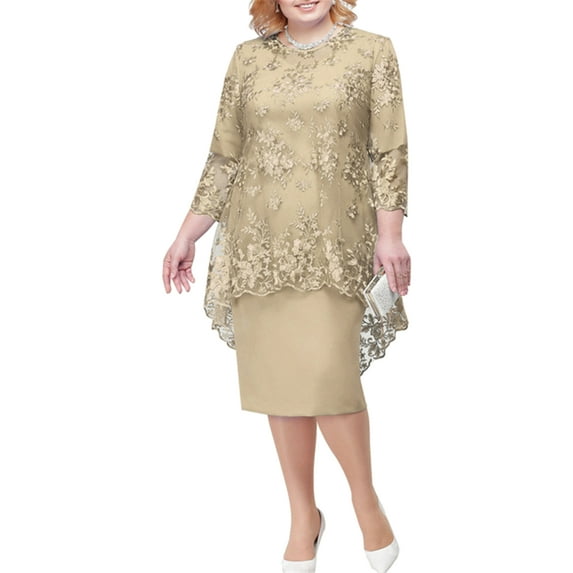 Haitryli 2PCS Women Tube Dress with Lace Cover Up Plus Size Mother of The Bride Dress Cocktail Party Gown Champagne 4XL